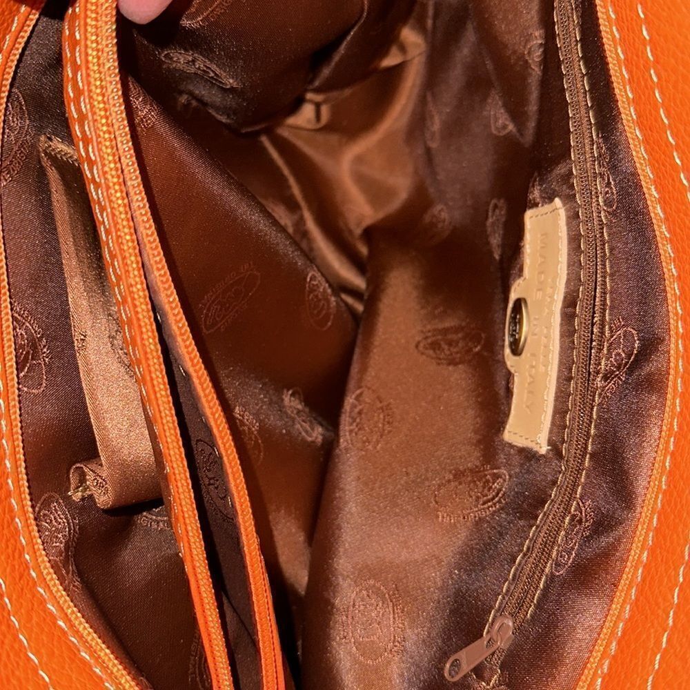 VERA PELLE Purse Brown & Orange Leather Grommet  Shoulder Bag - Picture 8 of 9
